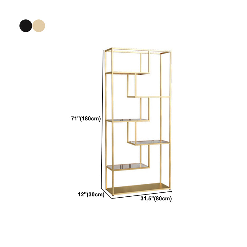 Gold and Black Vertical Shelf Bookcase Metal Home Open Book Shelf with Shelves