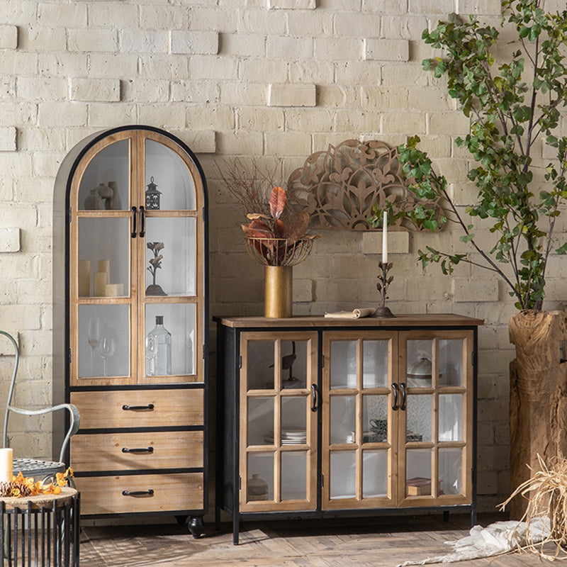 Traditional Wood Cabinet Multi-shelf Display Buffet Cabinet with Door for Living Room