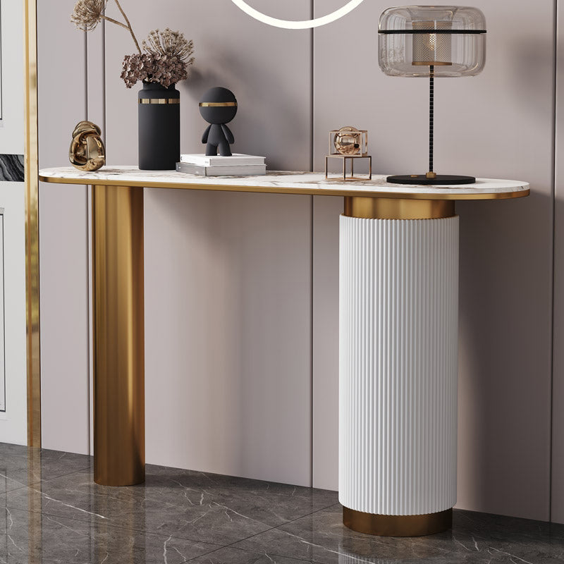 Stone Glam Console Table 31.5-inch Tall Oval Accent Table for Hall