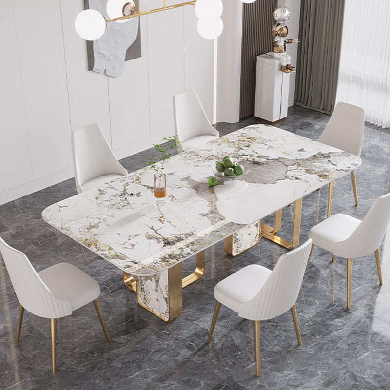 Traditional Luxury Double Pedestal Table Stone Dining Table with Stainless Steel Base