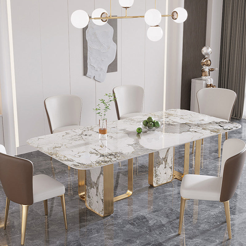 Traditional Luxury Double Pedestal Table Stone Dining Table with Stainless Steel Base