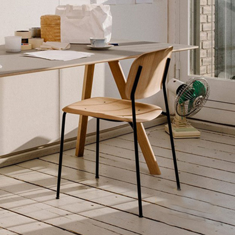 Contemporary Style Armless Chair Open Back Side Wooden Chair with Metal Base