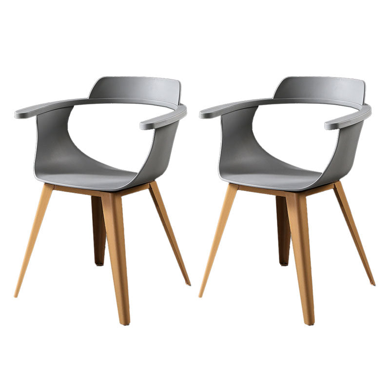 Modern Open Back Side Chair Plastic Arm Chair with Metal Base for Dining Room