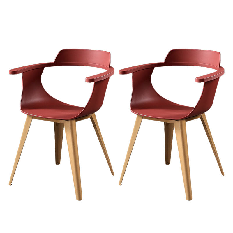 Modern Open Back Side Chair Plastic Arm Chair with Metal Base for Dining Room