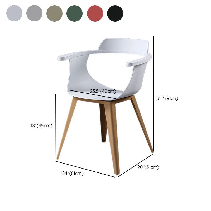 Modern Open Back Side Chair Plastic Arm Chair with Metal Base for Dining Room