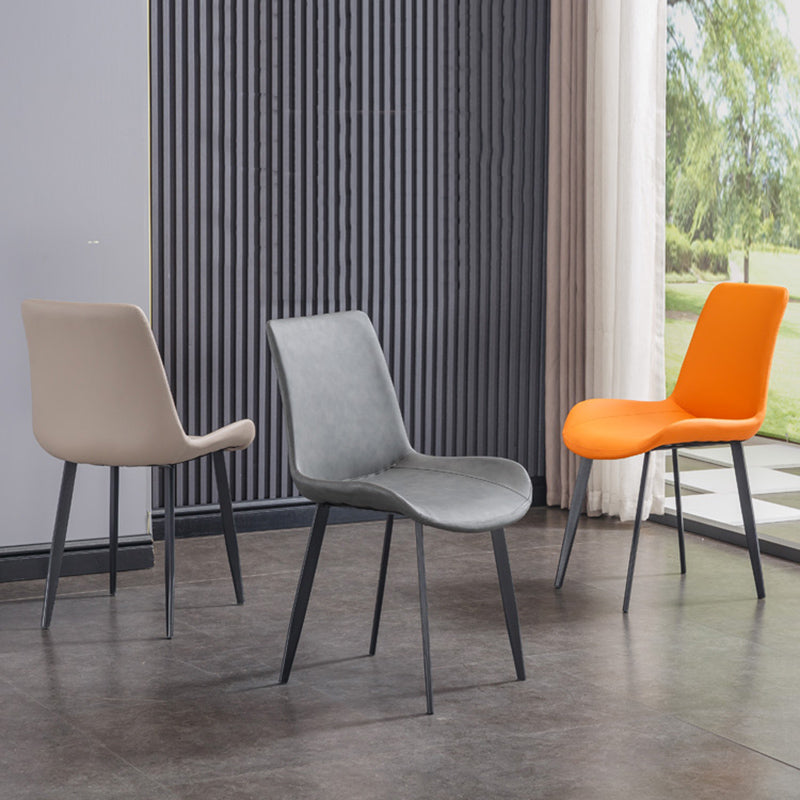 Industrial Upholstered Armless Chair Leather Parsons Back Side Chair with Metal Base