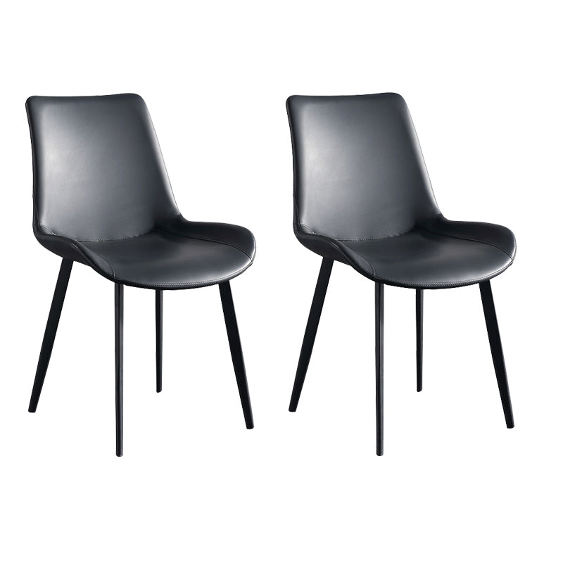 Industrial Upholstered Armless Chair Leather Parsons Back Side Chair with Metal Base