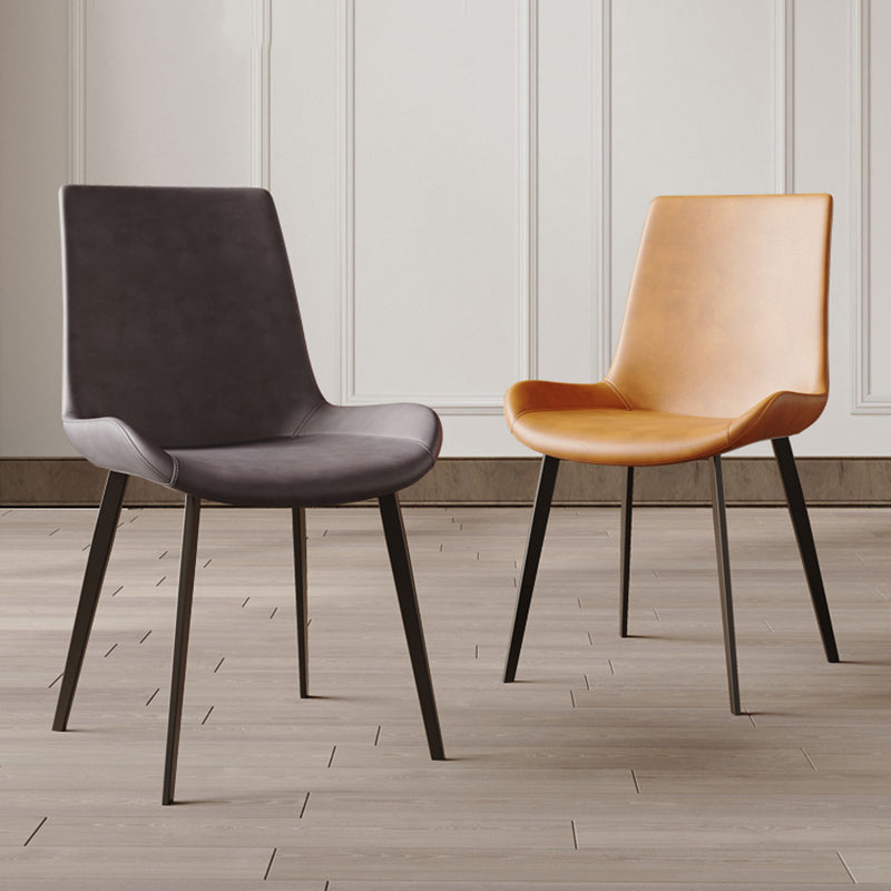 Industrial Upholstered Armless Chair Leather Parsons Back Side Chair with Metal Base