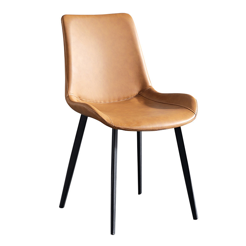 Industrial Upholstered Armless Chair Leather Parsons Back Side Chair with Metal Base