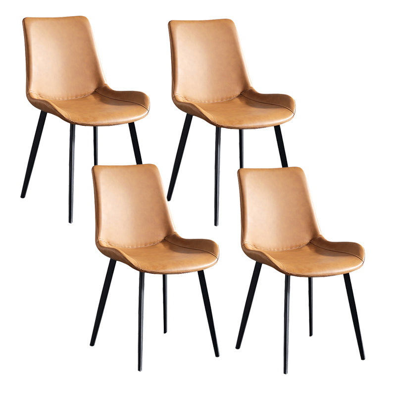 Industrial Upholstered Armless Chair Leather Parsons Back Side Chair with Metal Base