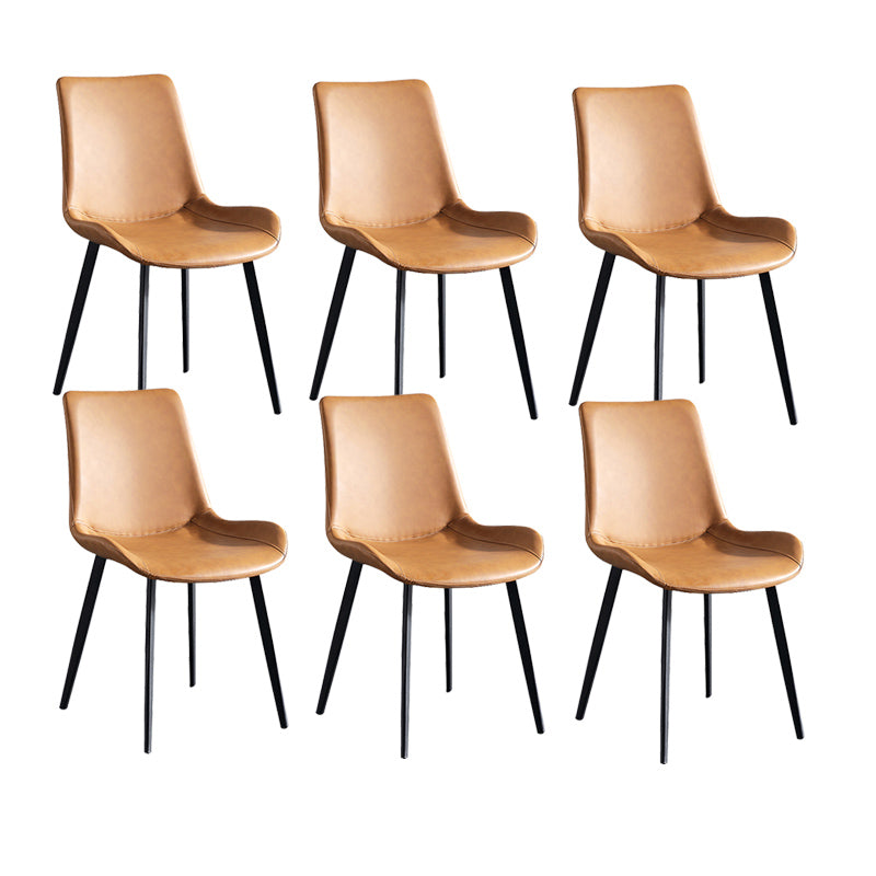 Industrial Upholstered Armless Chair Leather Parsons Back Side Chair with Metal Base