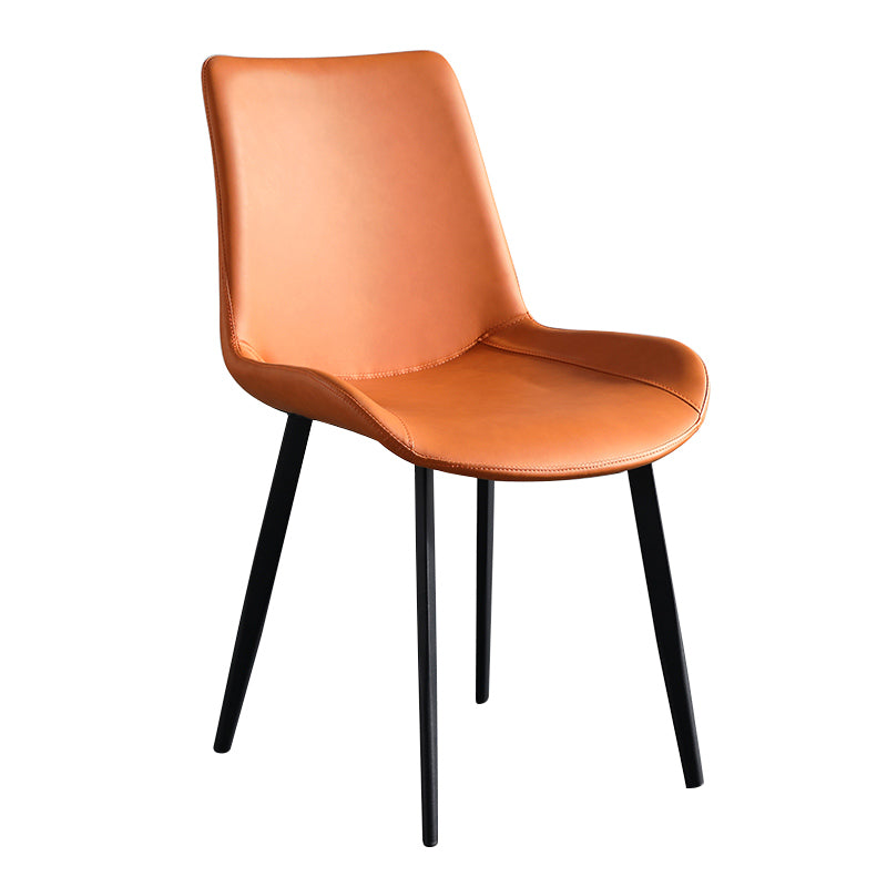 Industrial Upholstered Armless Chair Leather Parsons Back Side Chair with Metal Base