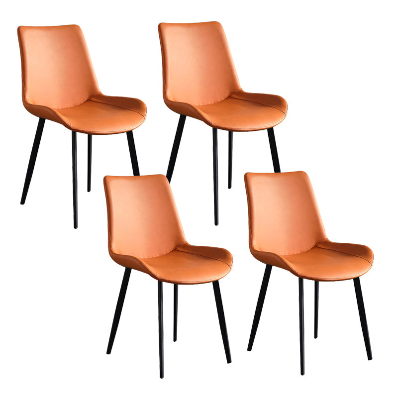 Industrial Upholstered Armless Chair Leather Parsons Back Side Chair with Metal Base