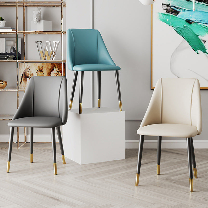 Glam Upholstered Dining Side Chair Faux Leather and Metal Dining Chair