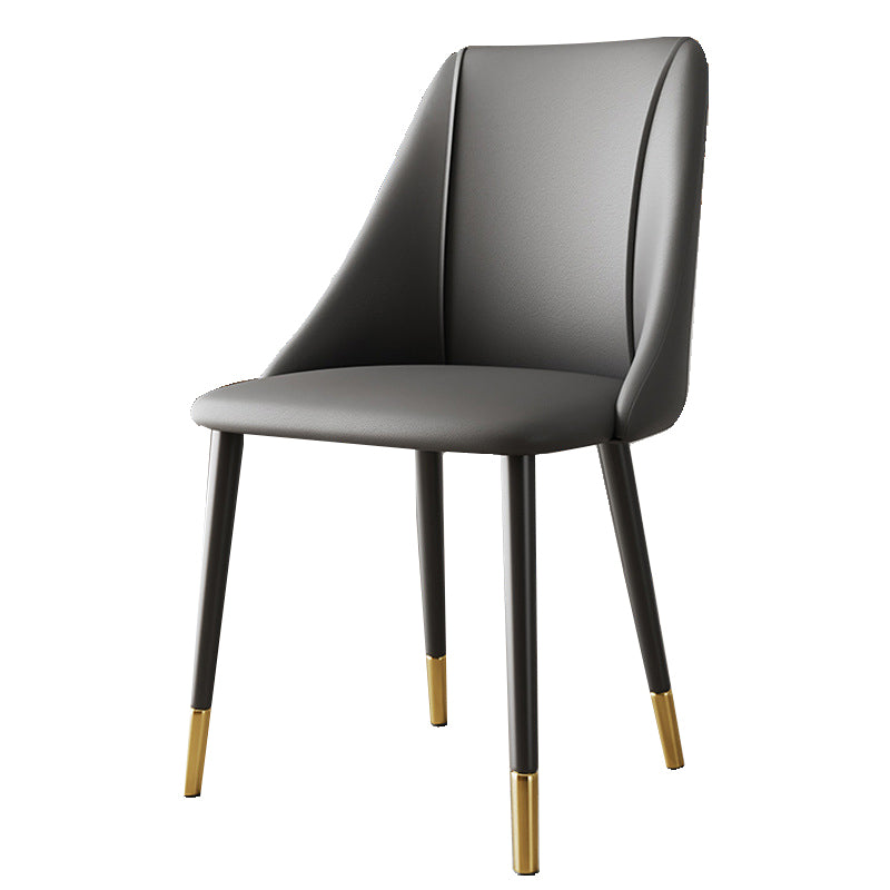 Glam Upholstered Dining Side Chair Faux Leather and Metal Dining Chair