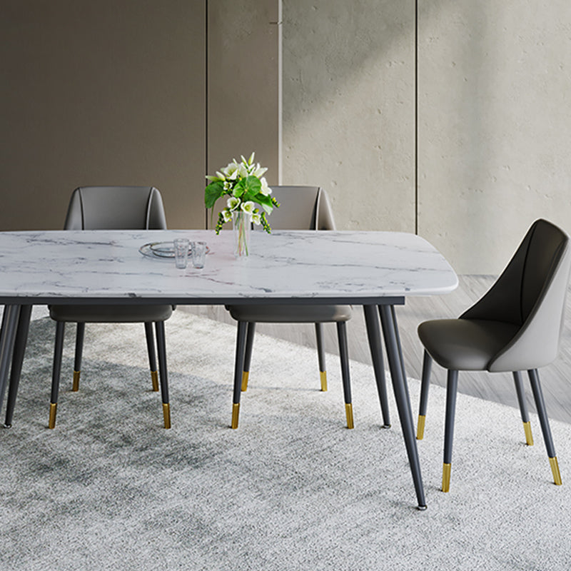 Glam Upholstered Dining Side Chair Faux Leather and Metal Dining Chair