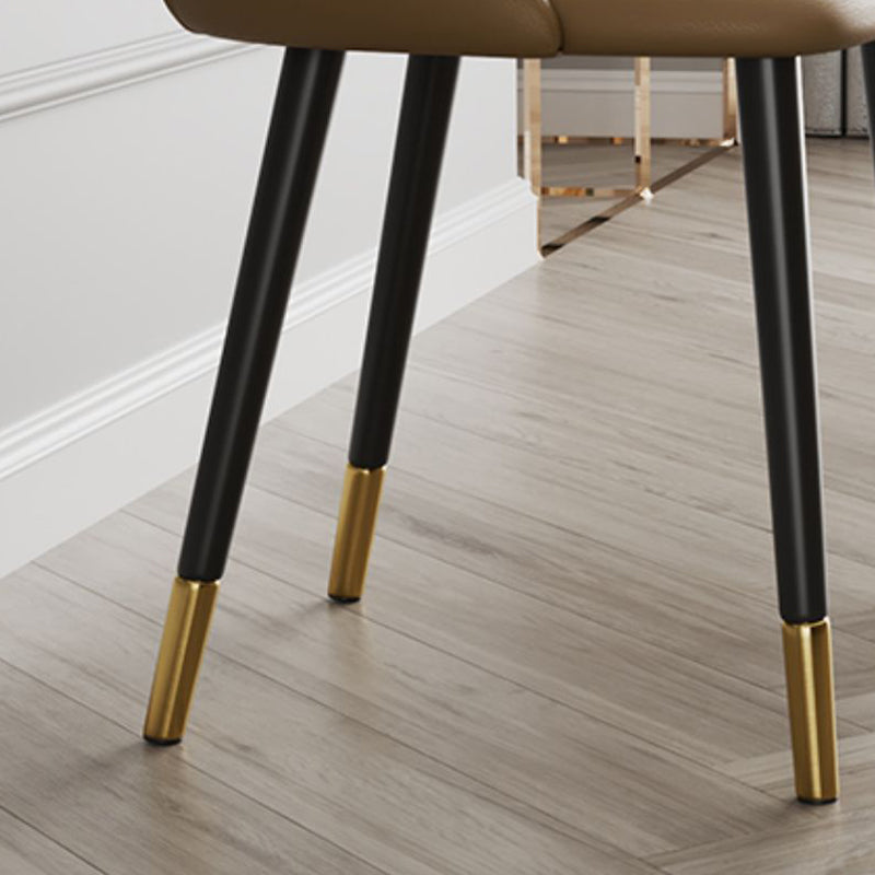 Glam Upholstered Dining Side Chair Faux Leather and Metal Dining Chair