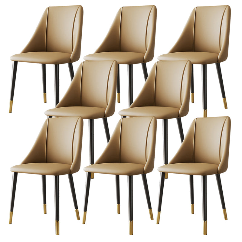 Glam Upholstered Dining Side Chair Faux Leather and Metal Dining Chair