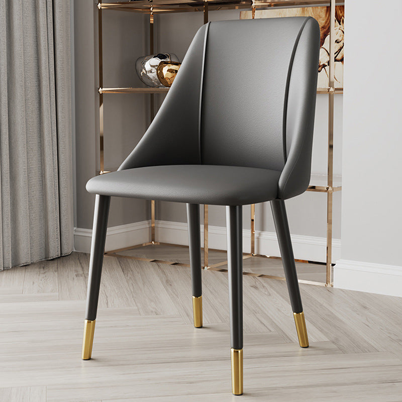 Glam Upholstered Dining Side Chair Faux Leather and Metal Dining Chair