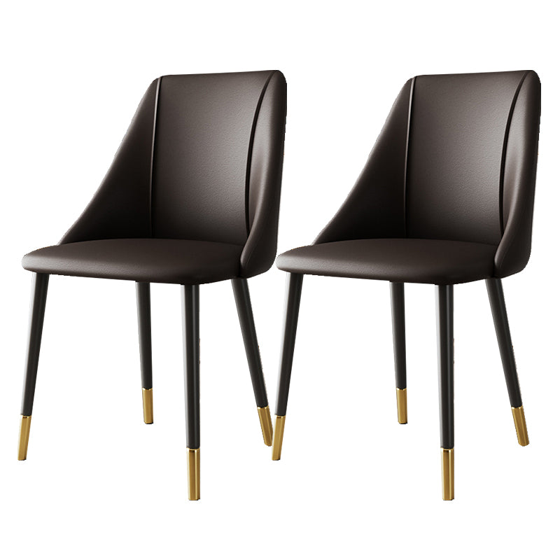 Glam Upholstered Dining Side Chair Faux Leather and Metal Dining Chair