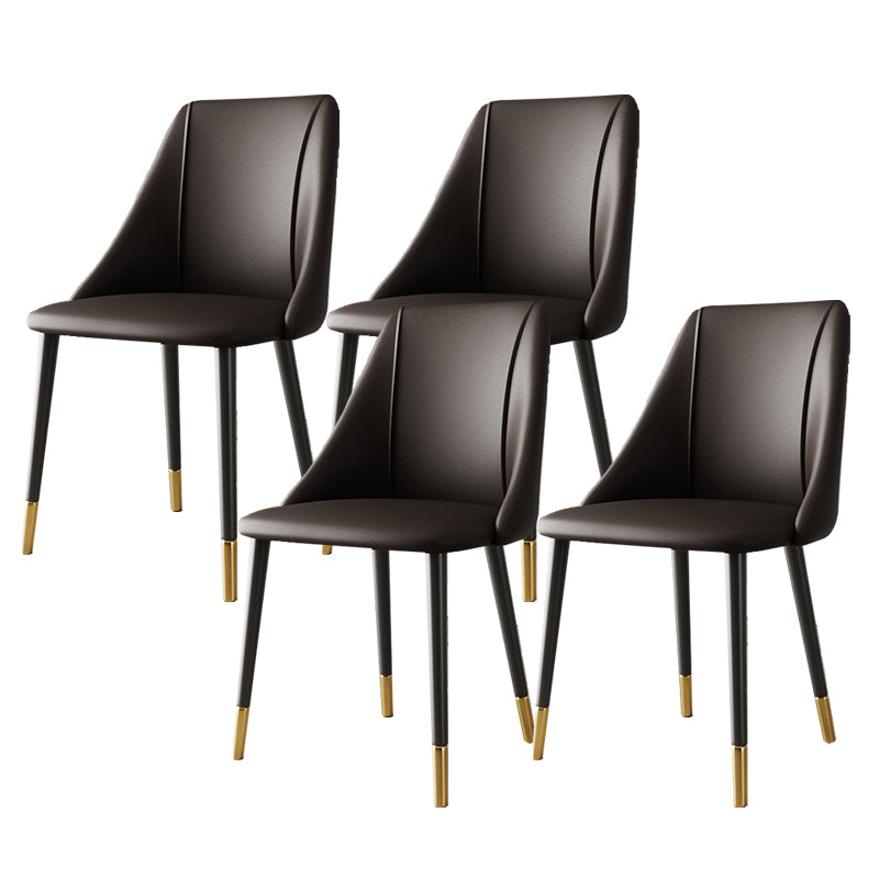 Glam Upholstered Dining Side Chair Faux Leather and Metal Dining Chair