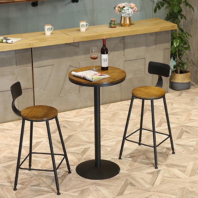 Industrial 1/3/4/5 Pieces Bar Table Set Round Pine Wood Counter Table with Stools for Cafe