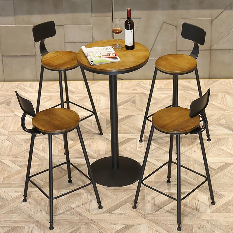 Industrial 1/3/4/5 Pieces Bar Table Set Round Pine Wood Counter Table with Stools for Cafe