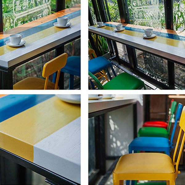 Industrial 1/5 Pieces Bar Table Set Rectangle Wood Counter Table with High Stools for Cafe