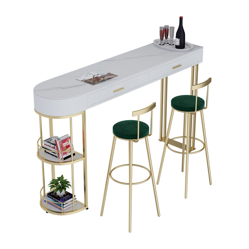Glam Style Stone Bar Table 1/3/4 Pieces Counter Table with Upholstered Stools