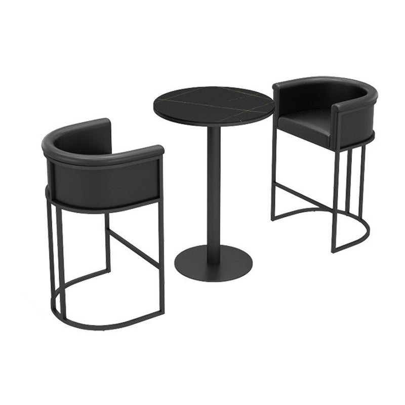 1/2/3 Pieces Industrial Black Bar Table Set Round Bistro Set with Solid Back Stools