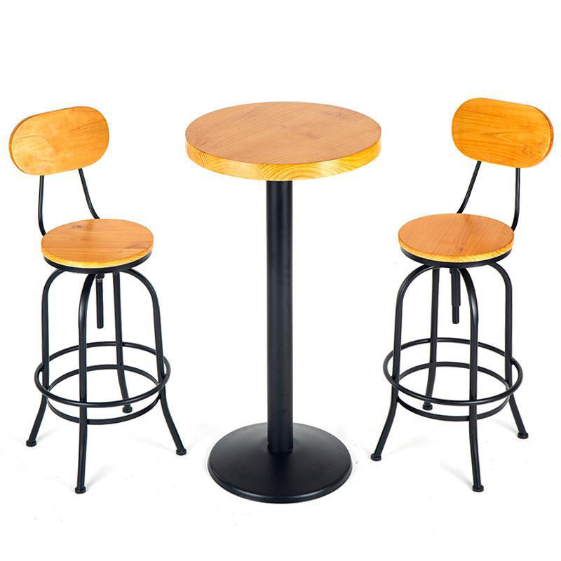 1/2/3 Pieces Industrial Style Round Bar Table Set Solid Wood Bistro Set