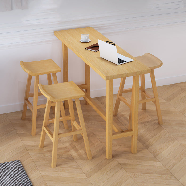 Natural Bar Table Set 1/4 Pieces Rectangle Solid Wood Counter Table Set