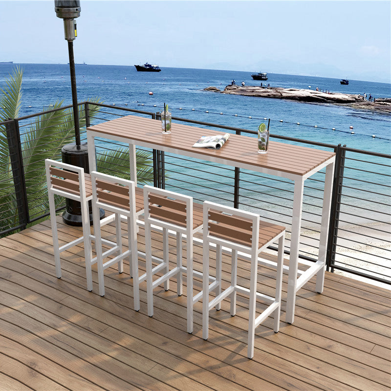 Industrial Faux Wood Pub Table Set 1/5 Pieces Bar Set with Metal Frame