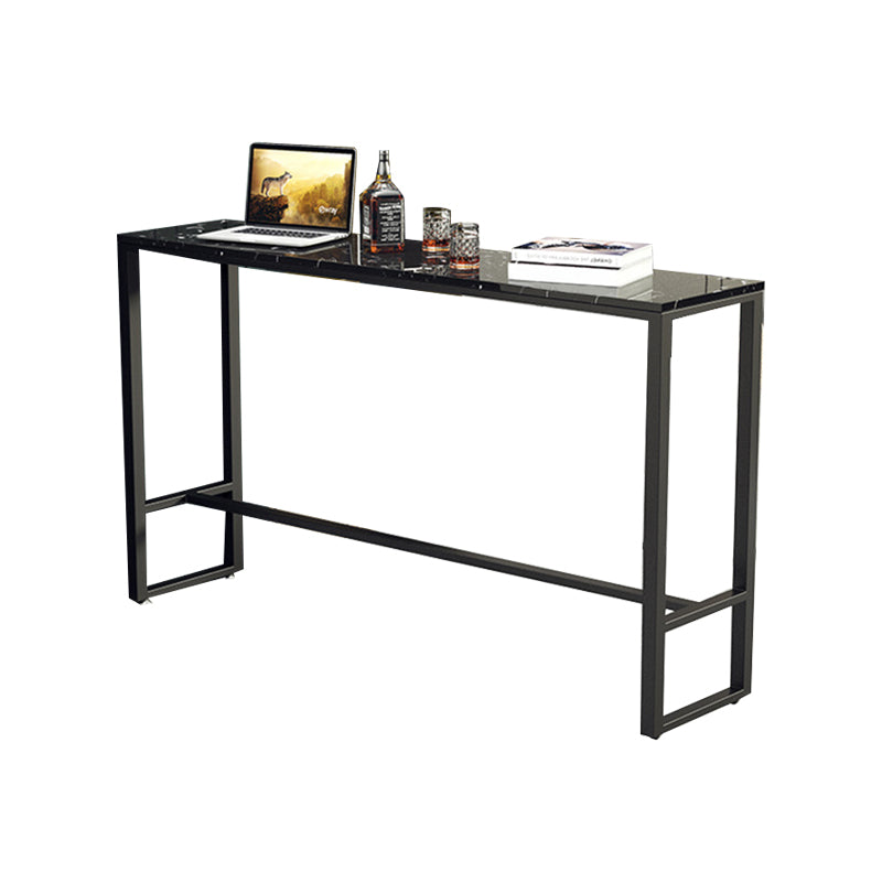 Modern Rectangle Pub Table Set 1/4 Pieces Marble Top Bar Table with Metal Stools