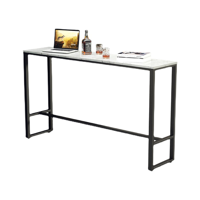 Modern Rectangle Pub Table Set 1/4 Pieces Marble Top Bar Table with Metal Stools