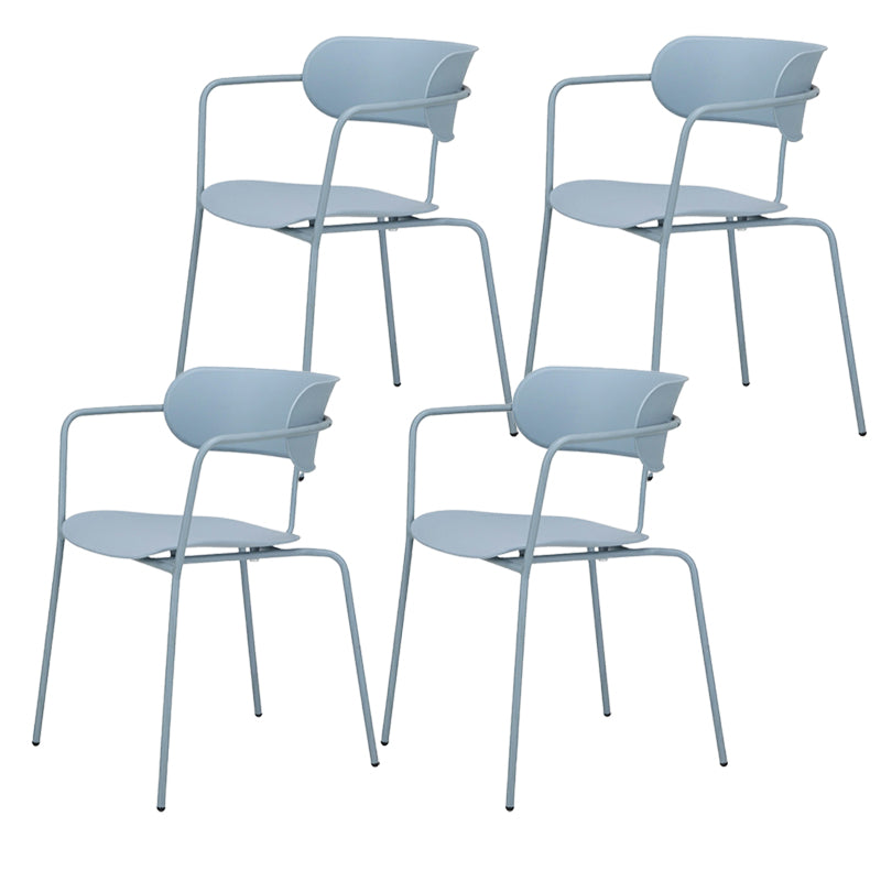 Contemporary Style Arm Chair Plastic Open Back Side Dining Chair with Metal Base