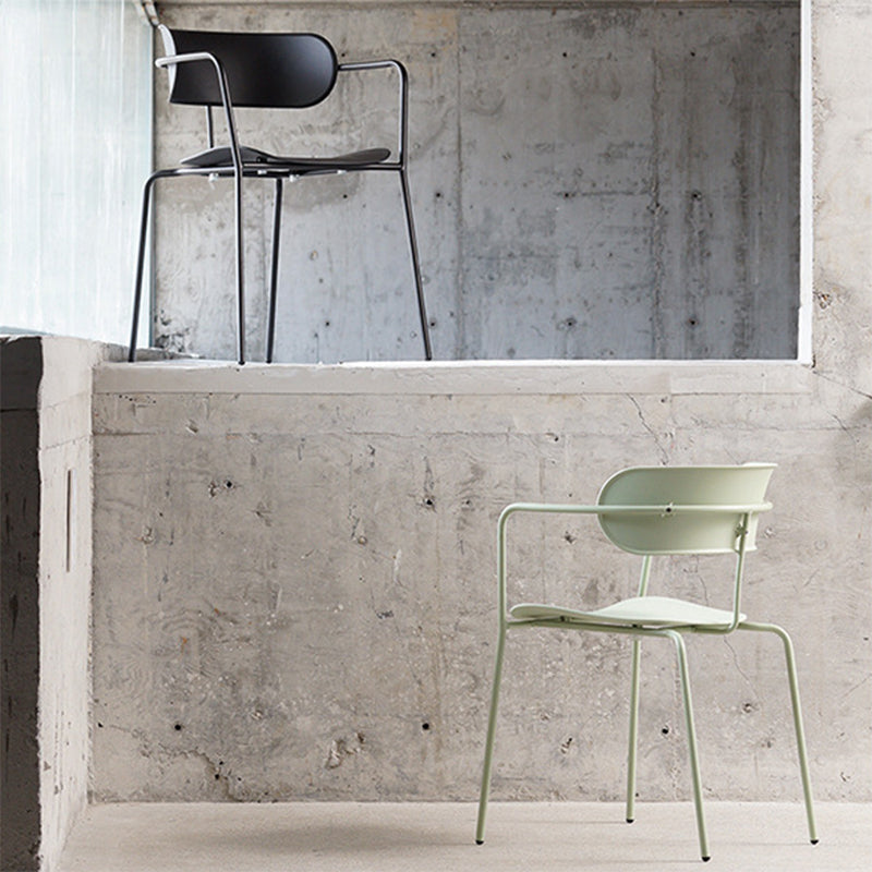 Contemporary Style Arm Chair Plastic Open Back Side Dining Chair with Metal Base