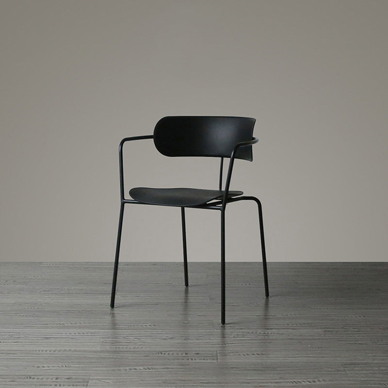 Contemporary Style Arm Chair Plastic Open Back Side Dining Chair with Metal Base