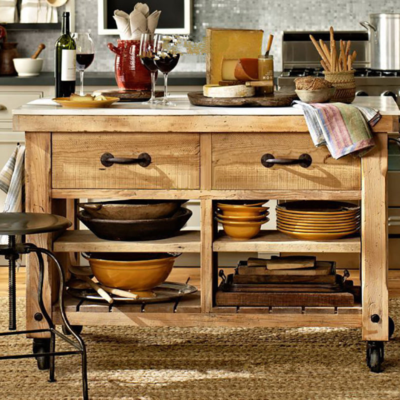 Contemporary Wood Kitchen Trolley Stationary Kitchen Island Table with Drawer