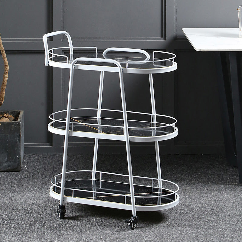 Contemporary Style Oval Prep Table Rolling Metal Prep Table for Home