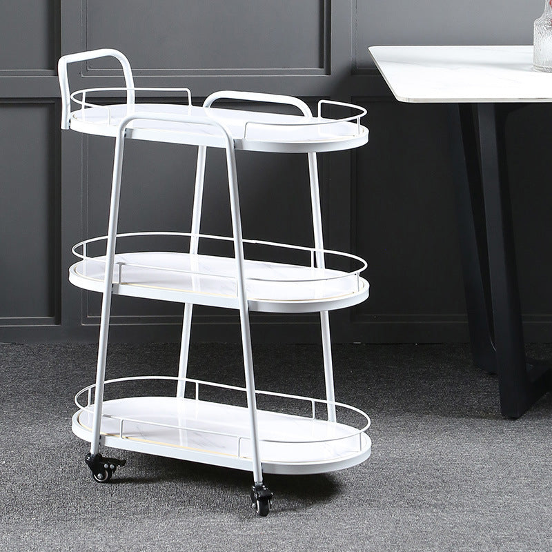 Contemporary Style Oval Prep Table Rolling Metal Prep Table for Home