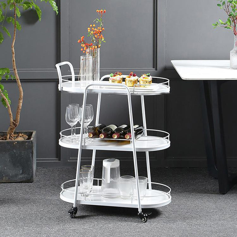 Contemporary Style Oval Prep Table Rolling Metal Prep Table for Home