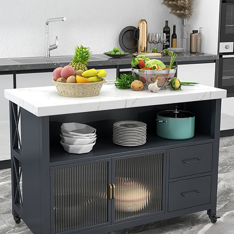 Modern Style Marble Kitchen Trolley Stationary Kitchen Trolley with Double Sided Cabinet