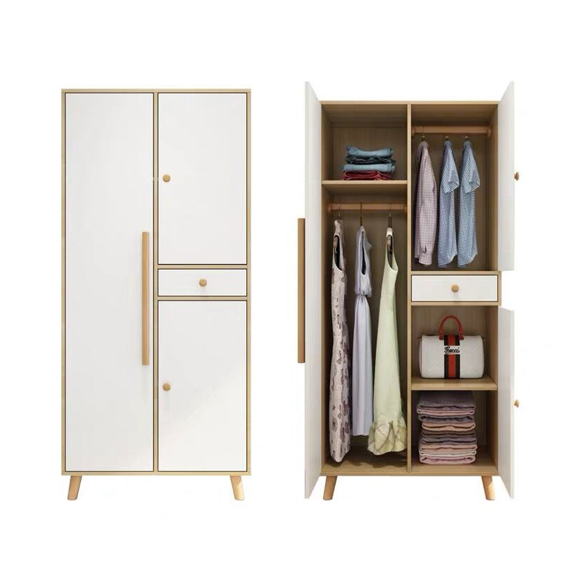 Modern White Wardrobe for Home Engineered Wood Cabinet with Hinged Doors