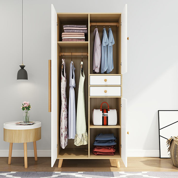 Modern White Wardrobe for Home Engineered Wood Cabinet with Hinged Doors