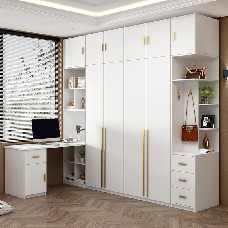 White Wooden Wardrobe Contemporary Style Wardrobe Closet with Drawer