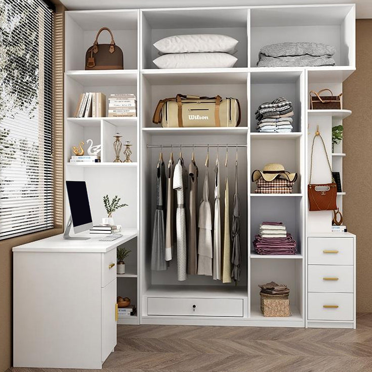 White Wooden Wardrobe Contemporary Style Wardrobe Closet with Drawer