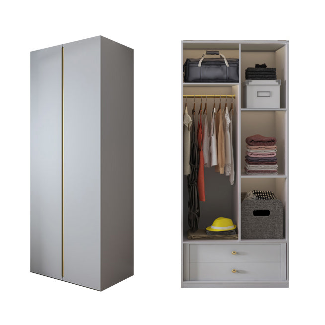 Gray Colour Wooden Wardrobe Contemporary Style Wardrobe Closet with Hinged Door