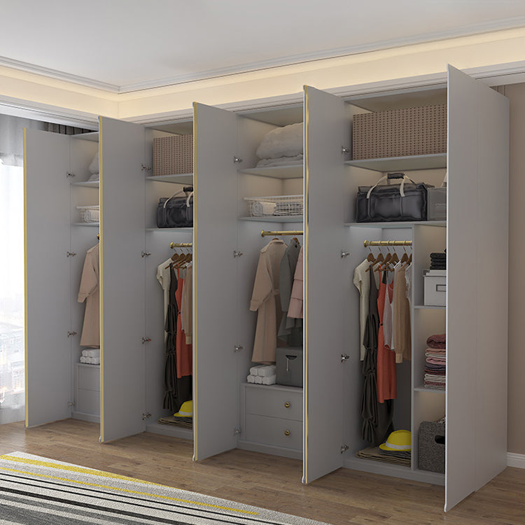 Gray Colour Wooden Wardrobe Contemporary Style Wardrobe Closet with Hinged Door