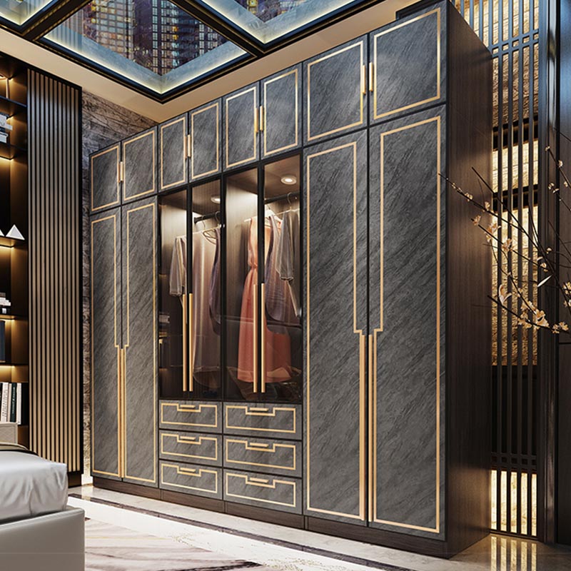 Mirrored Finish Cabinet with Grey Glass Doors Contemporary Interior Storage Cabinet